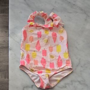 Carter's Pink Ruffled Halter One-Piece Swimsuit with Neon Pops